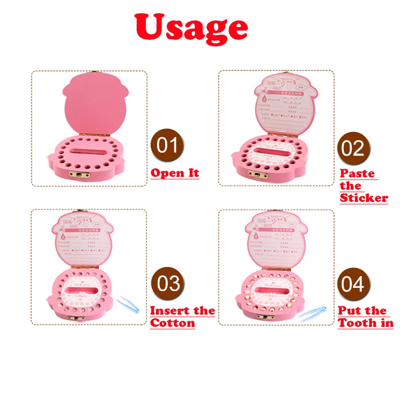 Color: Light Blue - Cute Wooden Baby Tooth Box Boxes Kids Milk Teeth Storage Box English/Spanish/French/Russian/Italian/Portuguese Keepsake Boxes