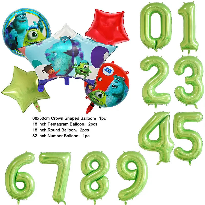 Color: multi, Capacity: 680ml - Monsters University Monsters, Inc. James P. Sullivan Theme Birthday Party Decoration Crown Shaped Balloon Set Baby Shower