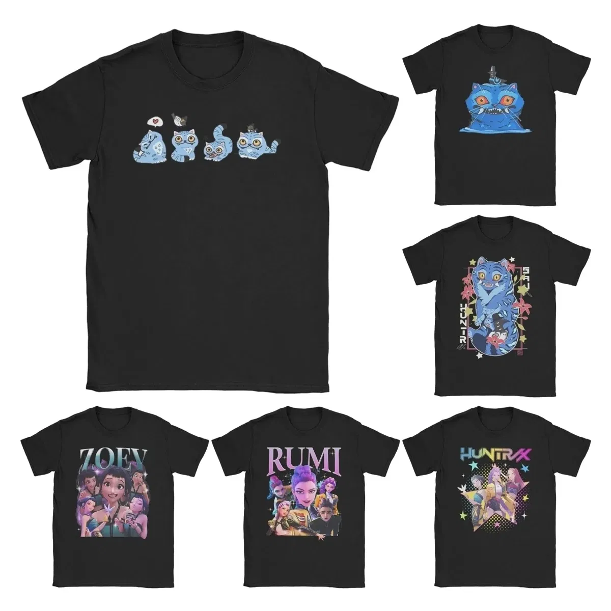 Color: SKY BLUE, Size: 4XL - Derpy Tiger Cat T Shirt Men Women's Cotton Unique T-Shirt Round Collar Huntrix Kpop Demon Hunters Tees Short Sleeve 4XL 5XL 6XL