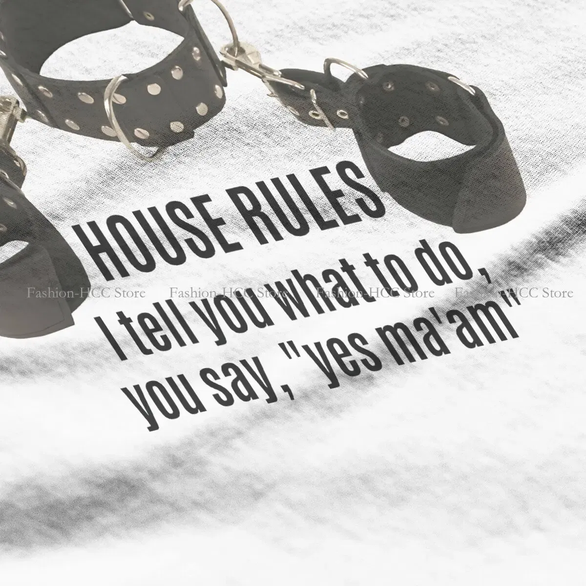 Color: WHITE, Size: XXXL - BDSM Bondage Discipline Dominance Submission Polyester TShirts Collar Cuffs House Rules Female Print Homme T Shirt Hipster Tops