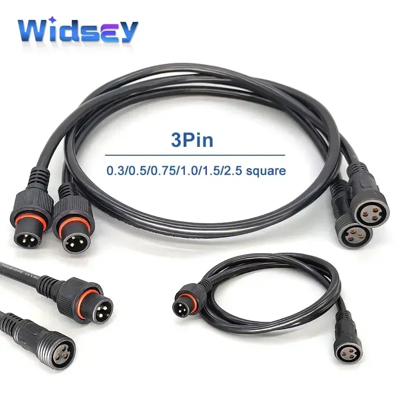Color: Dark Grey, Pins: 2P - 3Pin Waterproof Extension Cable 0.3/0.5/0.75/1.0/1.5/2.5 square meter Outdoor LED Plug Male to Female Aviation Power Connector