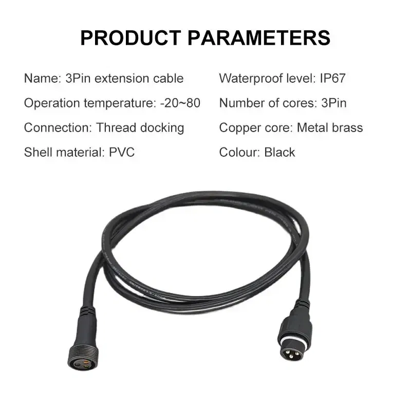 Color: Dark Grey, Pins: 2P - 3Pin Waterproof Extension Cable 0.3/0.5/0.75/1.0/1.5/2.5 square meter Outdoor LED Plug Male to Female Aviation Power Connector