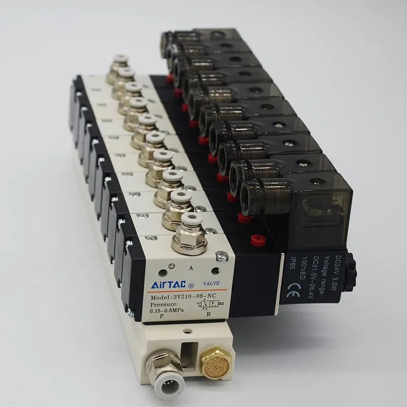 Color: Red Wine, Specification: 3/4" - 3V210-08 Manifold Station Solenoid Valve  3 port 2 position Multi-way Combination DC12V 24V AC220V With Fitting Solenoid Valves