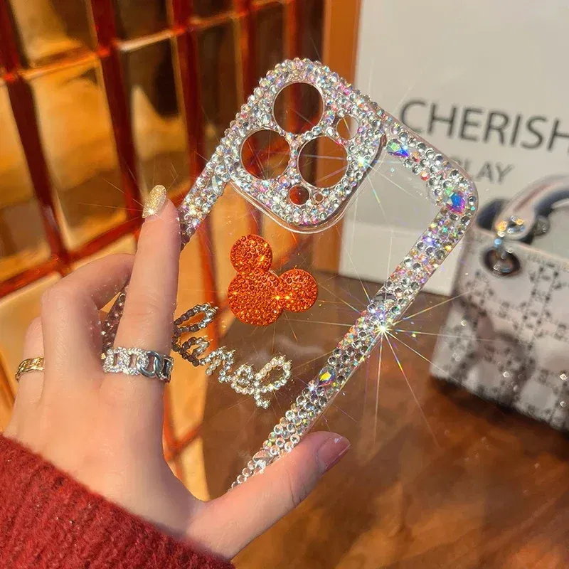 Color: Beige, Material: Plastic - Bling Glitter 3D cute cartoon Diamond soft silicon phone case For iphone 15 14 13 12 11 Pro Max 7 8 Plus X XS XR MAX Clear Cover