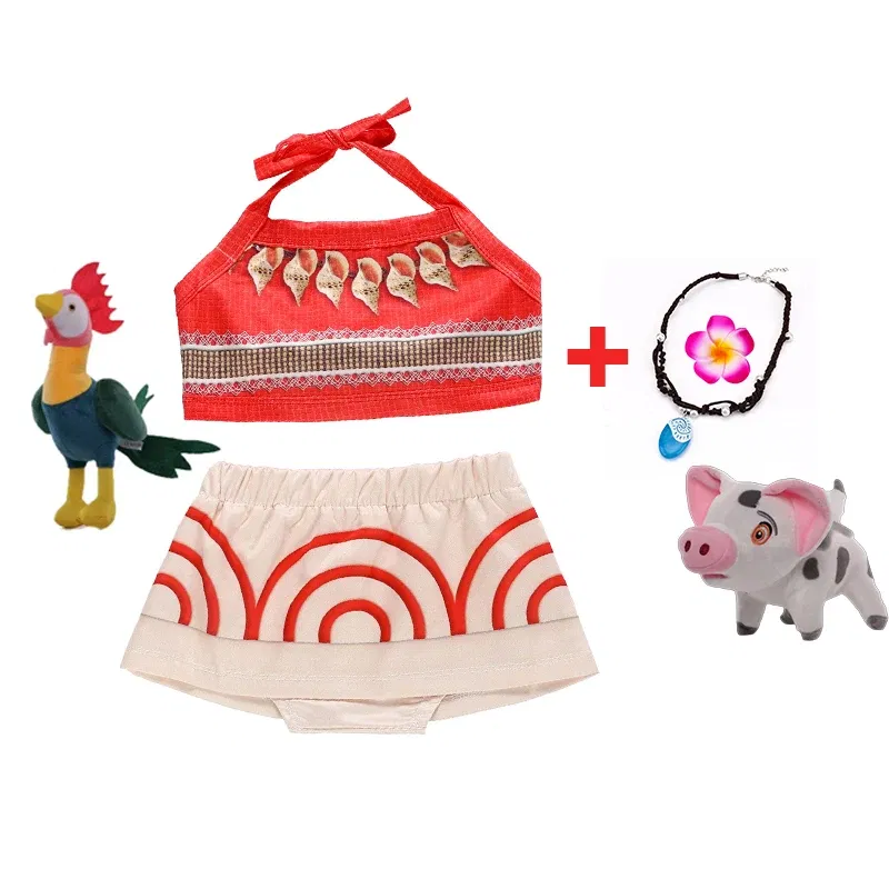 Color: SKY BLUE, Kid Size: 2T - Disney New Moana Dress Costumes Kids Girl Cosplay Toddler Movie Ocean Adventure Infant Frock Halloween Party With Chick Clothes