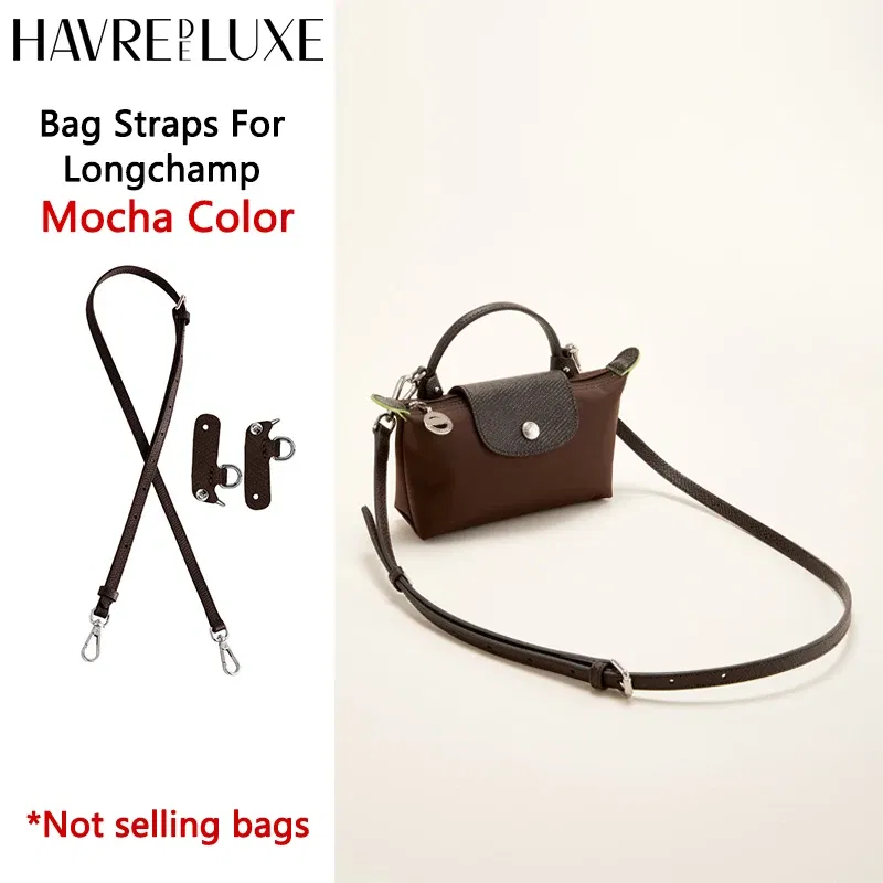 Color: black, Size: 3/8" - Cow Leather Replacement Crossbody Bag Strap Fit for Longchamp 2025 Mocha Moka mini shoulder strap without punching modification