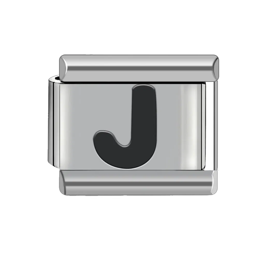 Metal Color: brownish yellow - Black 26 Letter 9mm Diy Italian Charm Stainless Steel Bracelet