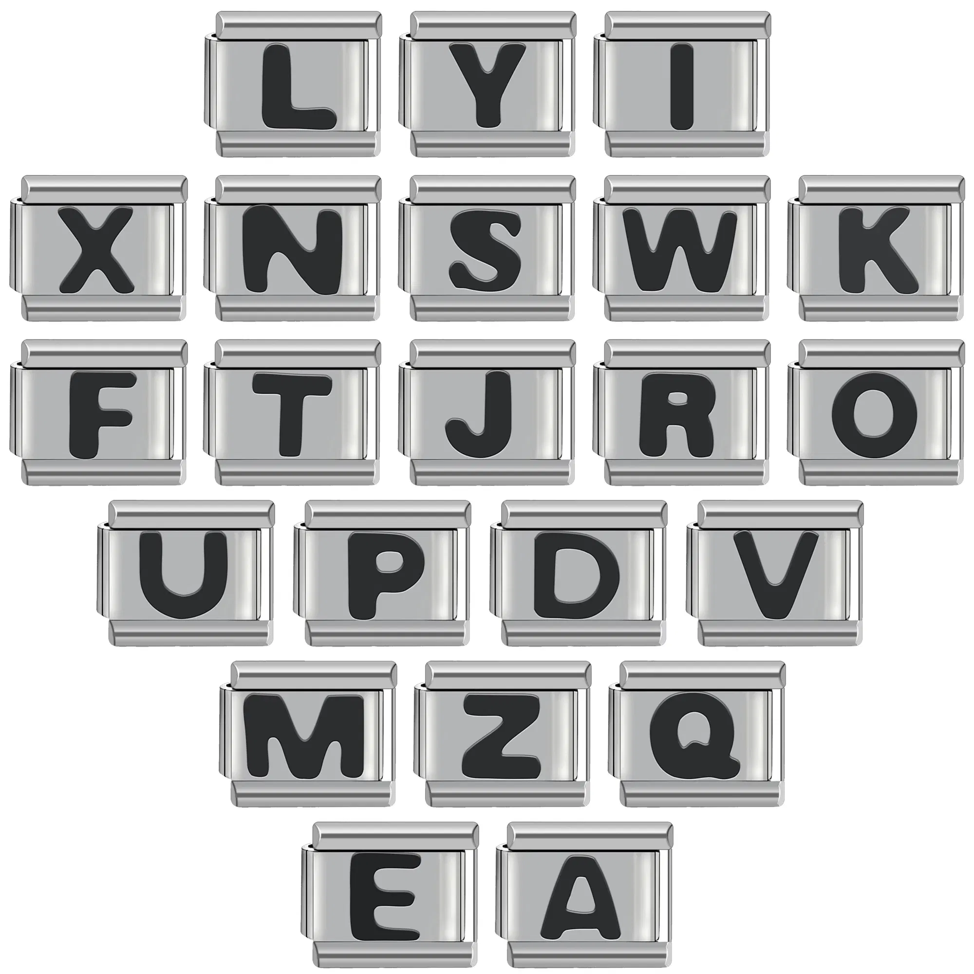 Metal Color: brownish yellow - Black 26 Letter 9mm Diy Italian Charm Stainless Steel Bracelet