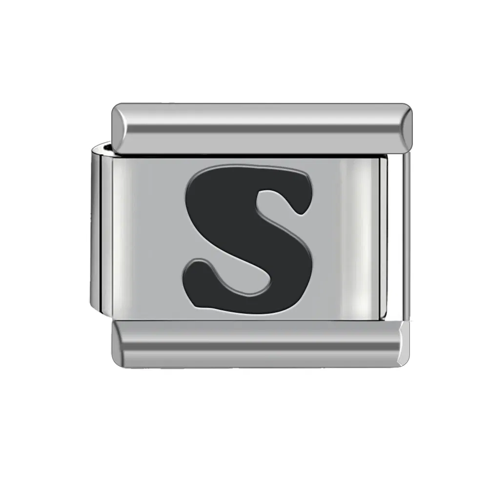 Metal Color: brownish yellow - Black 26 Letter 9mm Diy Italian Charm Stainless Steel Bracelet