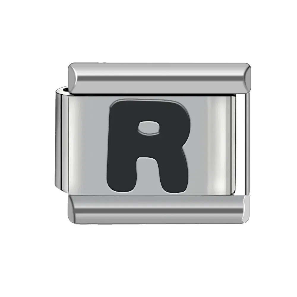 Metal Color: brownish yellow - Black 26 Letter 9mm Diy Italian Charm Stainless Steel Bracelet