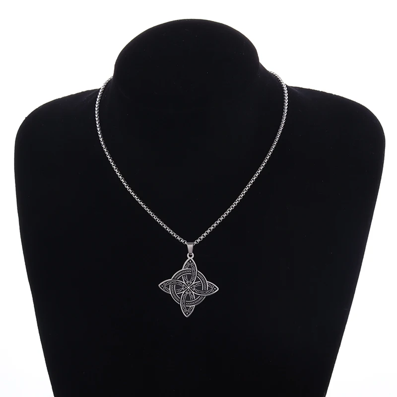 Metal Color: Dark Gold - Stainless Steel Silver Color Pattern Witch Knot Pendant Necklace Celtic Knot Lucky Jewelry Gift for Friends Family