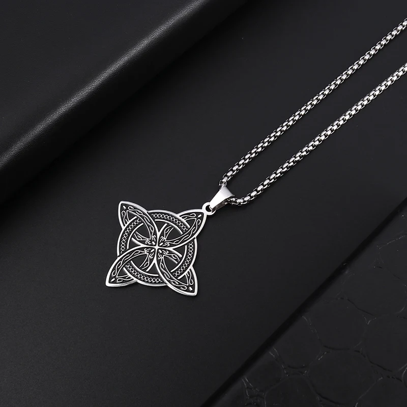 Metal Color: Dark Gold - Stainless Steel Silver Color Pattern Witch Knot Pendant Necklace Celtic Knot Lucky Jewelry Gift for Friends Family