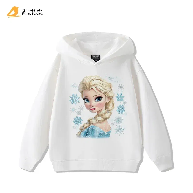Color: black, Kid Size: 4 - Queen Elsa Surrounding Girls Autumn and Winter Hooded Sweatshirt Children Girl Children's Tops Cute Long-sleeved Coat