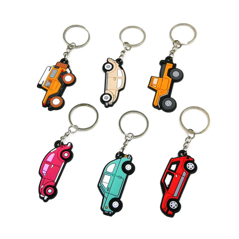Color: PURPLE - 1PCS PVC Key Ring 6 Colors of Car Shape Keychain charms Colorful Key Chain Key Holder Fit Little Boy Gift Kids Toys