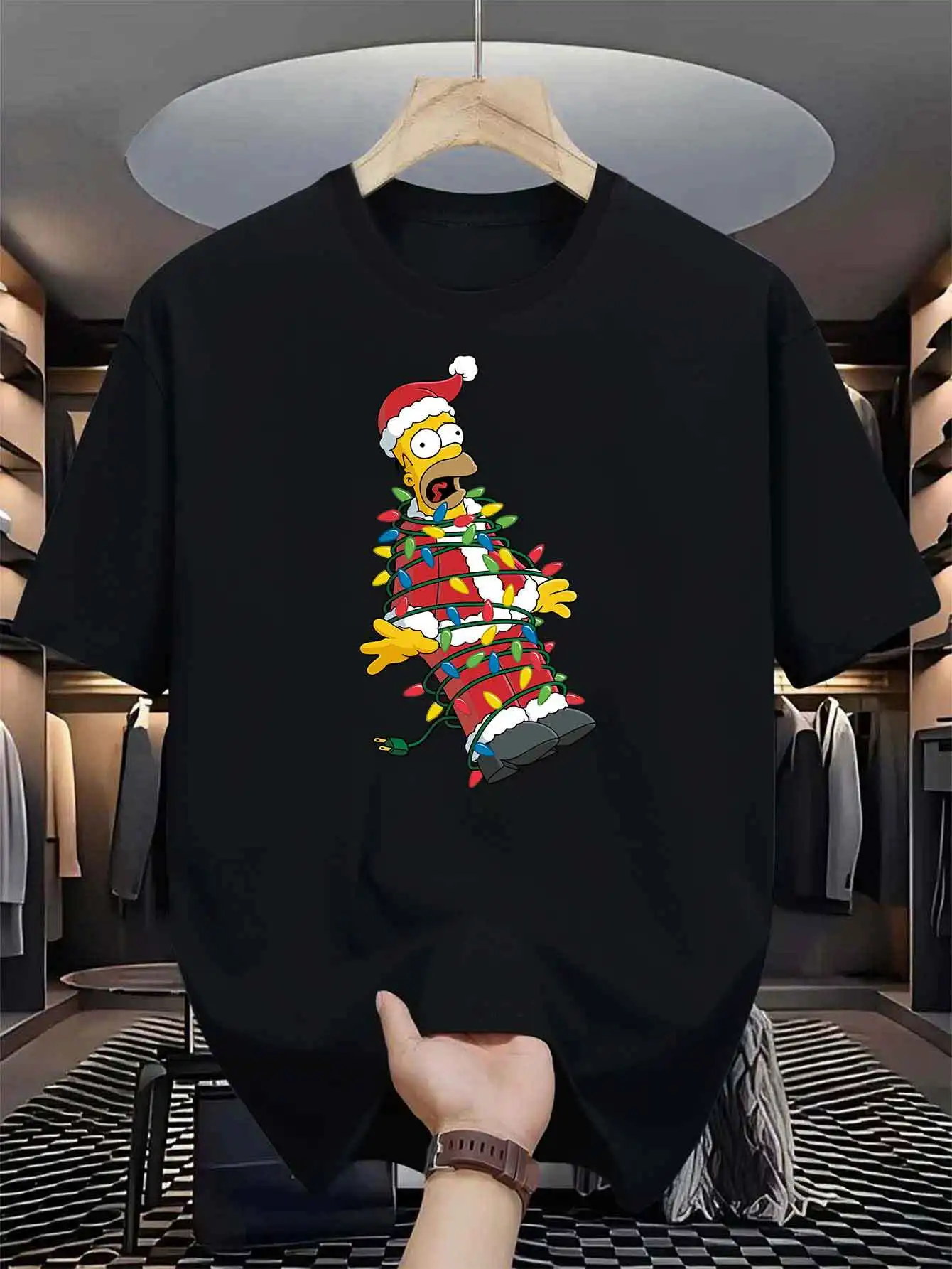 Size: XL, Color: Beige - Disney Homer Simpson & Bart'S Christmas Men T-Shirt Print Summer Cotton Women Tee Streetwear Casual Oversize Short Sleeve O-Neck