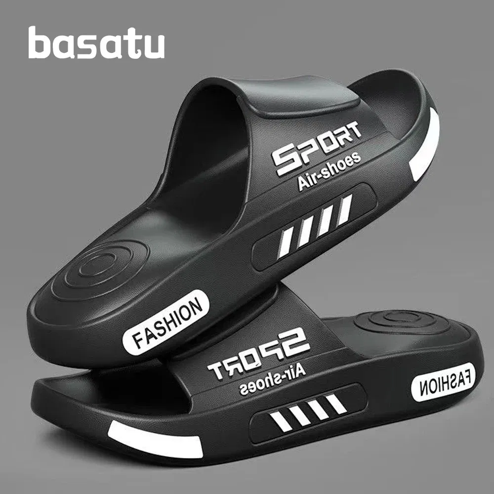 Color: Brown, Shoe Size: 44-45, Ships From: CHINA - BASATU Fashion Men's Slippers PVC Soft Sole Non-slip Slides Casual Outdoor Beach Flip Flops Home Bathroom Sandal Couples Slipper