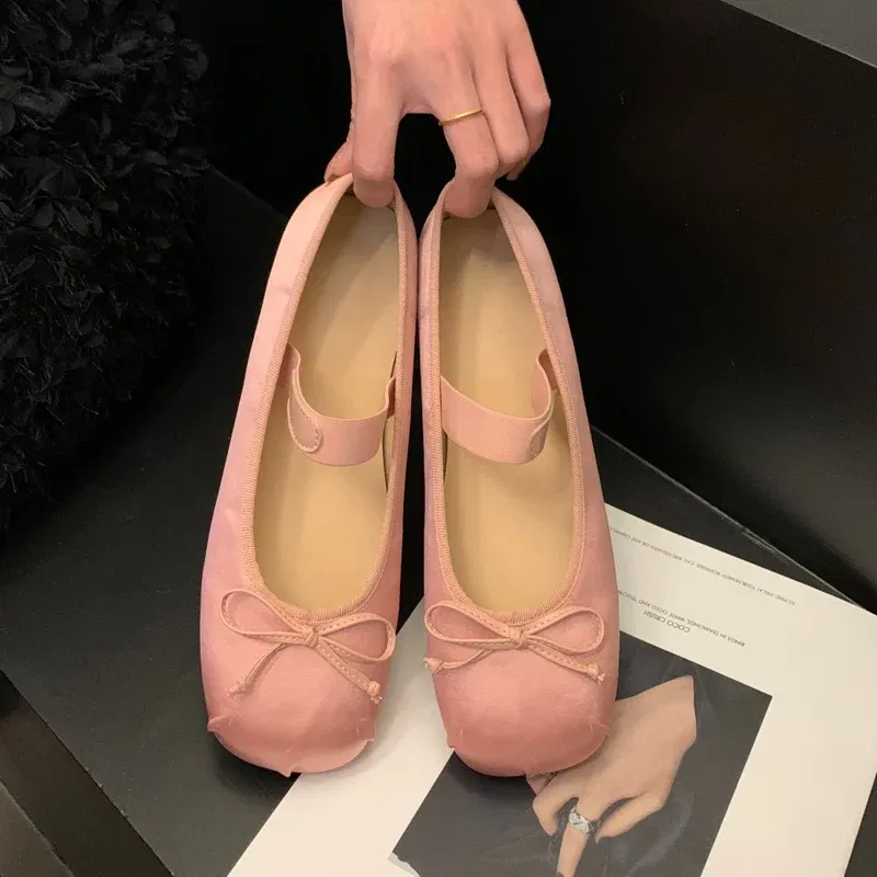 Color: black, Shoe Size: 40 - 2023Luxury Satin Silk Ballet Shoes Woman Classic Square Toe Bowtie Elastic Band Ballerina Flats Ladies Soft Loafers