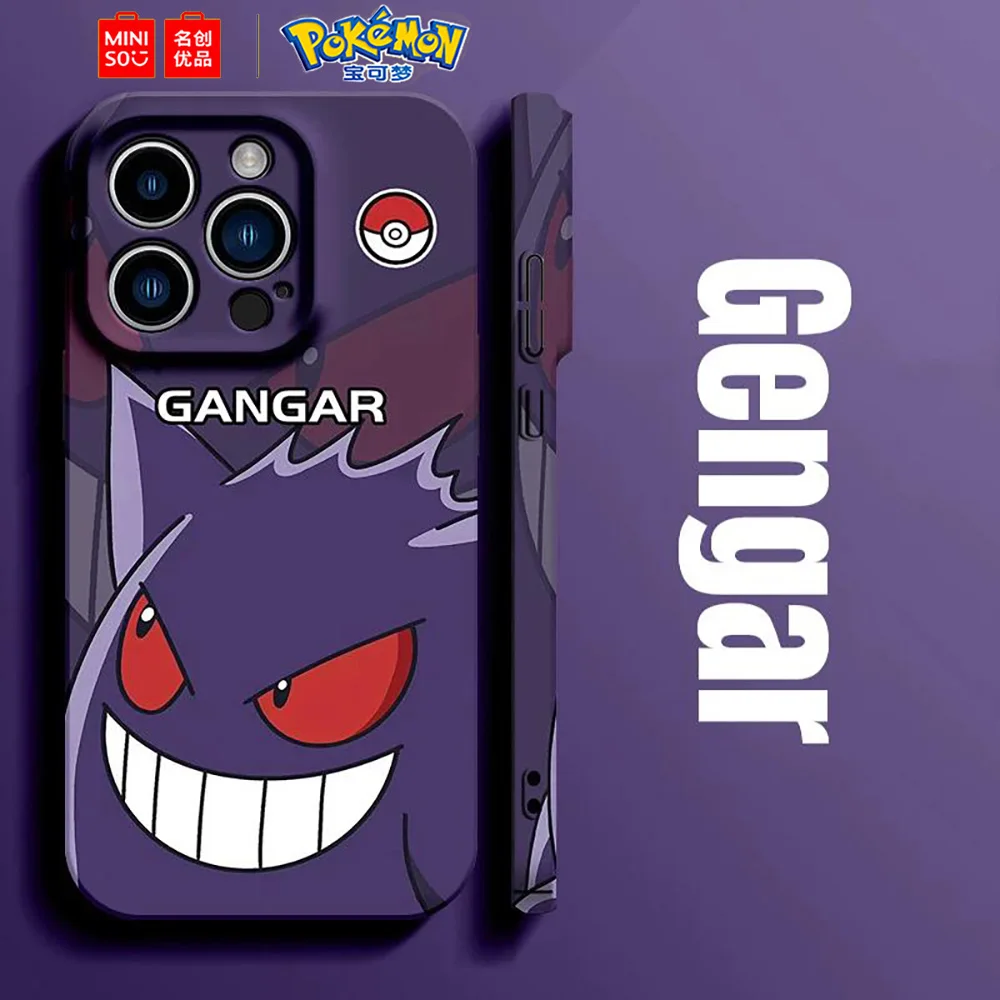Color: GRAY, Material: Denim - Miniso Pokemon Collaboration Pikachu Gengar Phone Case For iPhone 15 14 13 11 12 16 Pro Max Plus X XR Girl Silicone Phone Case