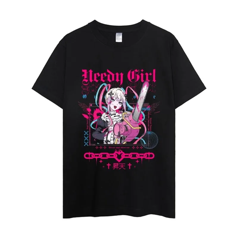 Color: SKY BLUE, Size: XS - NEEDY GIRL OVERDOSE T Shirt Men Couple Combination Clothes Short Sleeve Collar Fashion Woman Cotton