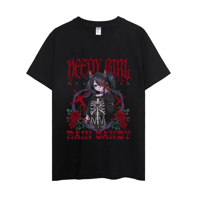 Color: SKY BLUE, Size: XS - NEEDY GIRL OVERDOSE T Shirt Men Couple Combination Clothes Short Sleeve Collar Fashion Woman Cotton