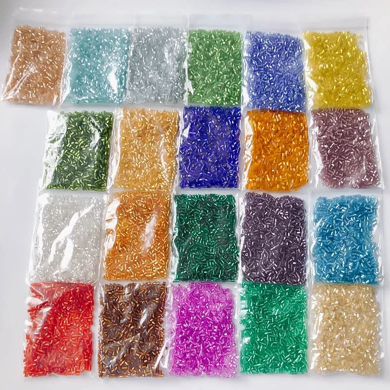 Color: Brown, Item Diameter: 2mm - 2mm Glass Seed Loose Beads Silver Color Inner Long Tube Charms DIY Craft Bracelet Jewelry Making Supplies Necklace Accessories