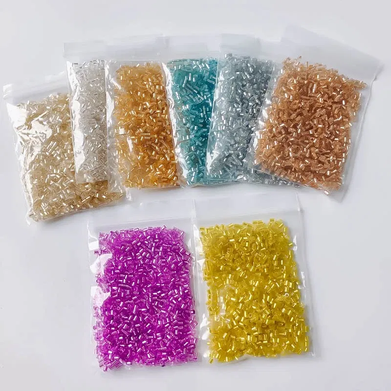 Color: Brown, Item Diameter: 2mm - 2mm Glass Seed Loose Beads Silver Color Inner Long Tube Charms DIY Craft Bracelet Jewelry Making Supplies Necklace Accessories