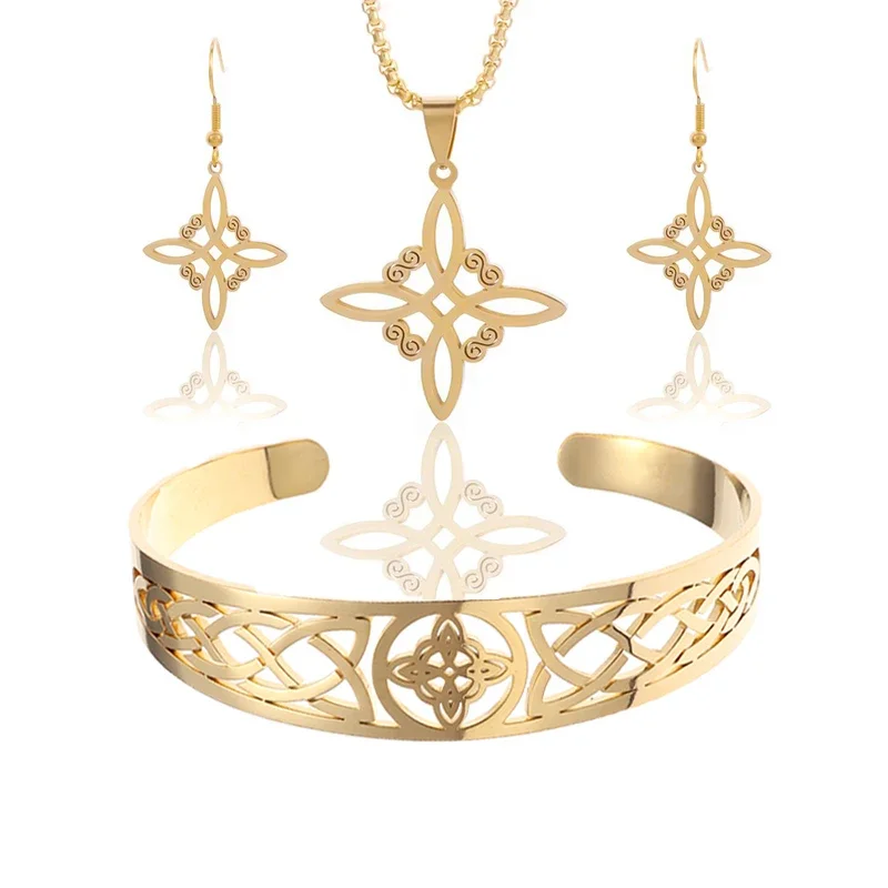 Metal color: Black Zinc Plated - Witch Knot Cuff Stainless Steel Pagan Witchcraft Symbols Magic Knot Women\'s Good Luck Amulet Bracelet Celtic Knot Bracelet