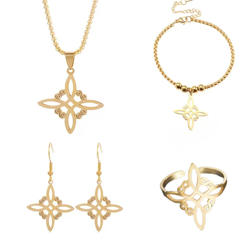 Metal color: Black Zinc Plated - Witch Knot Cuff Stainless Steel Pagan Witchcraft Symbols Magic Knot Women\'s Good Luck Amulet Bracelet Celtic Knot Bracelet