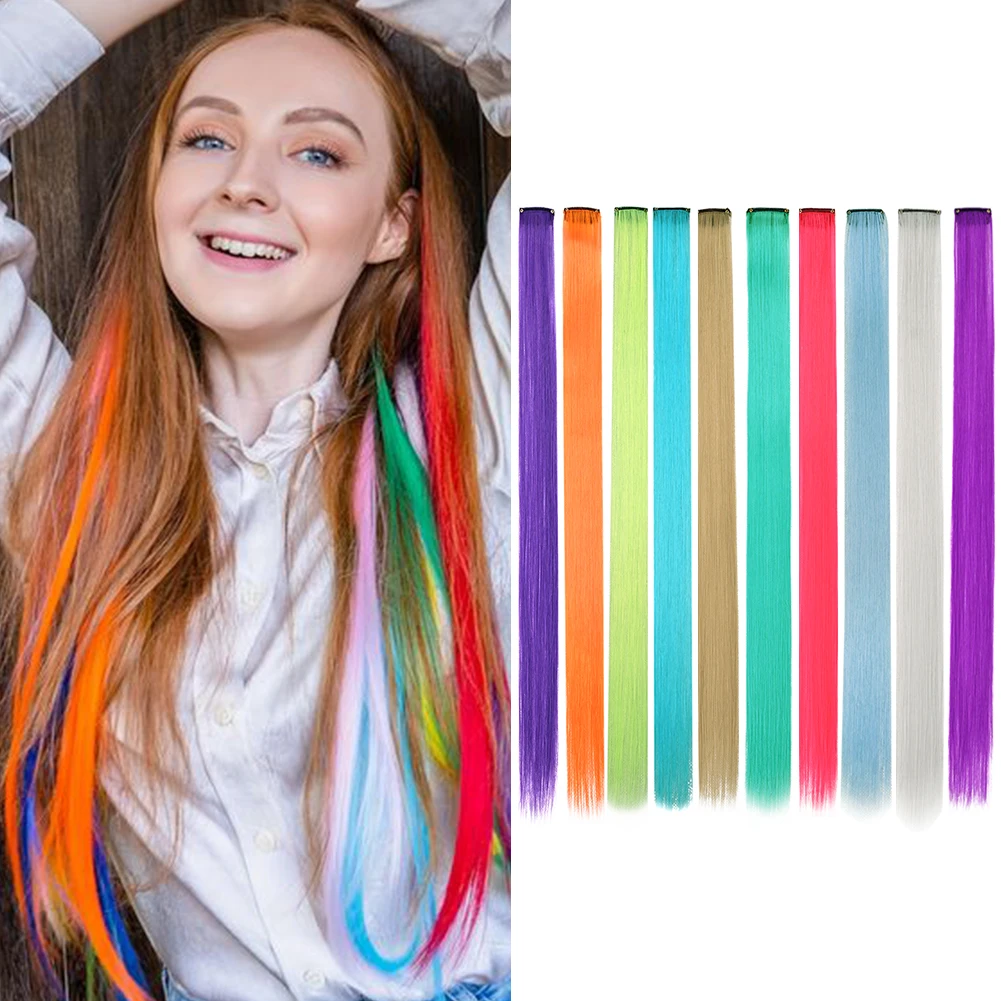 Color: #14, Stretched Length: 22inches, Ships From: CHINA - Synthetic 10 Pcs Straight Hair Extensions Clip in Hairpieces 22 Inch Hightlight Colorful Hair for Women Party Cosplay Gifts