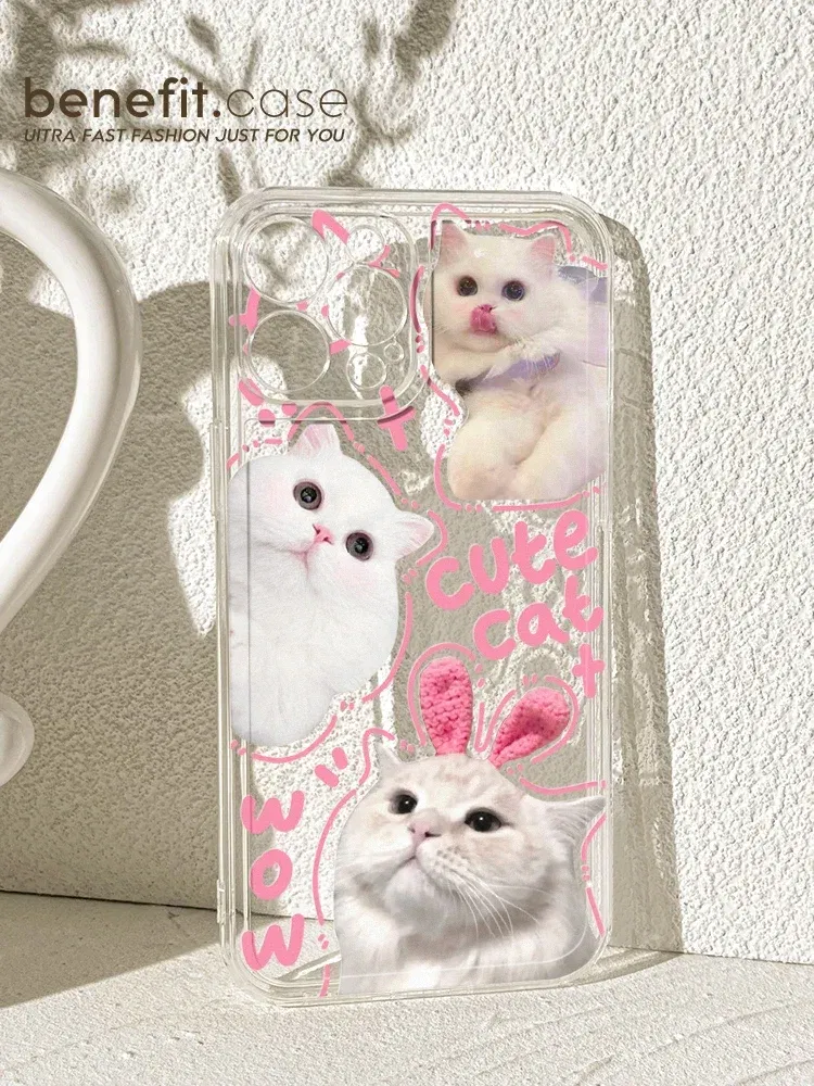 Color: Blue, Material: Wood - Cute Kitten Phone Case for iPhone 15 14 13 12 11 Pro Max XR XS X 7 8 Plus Mini SE Clear Cat Mobile Case
