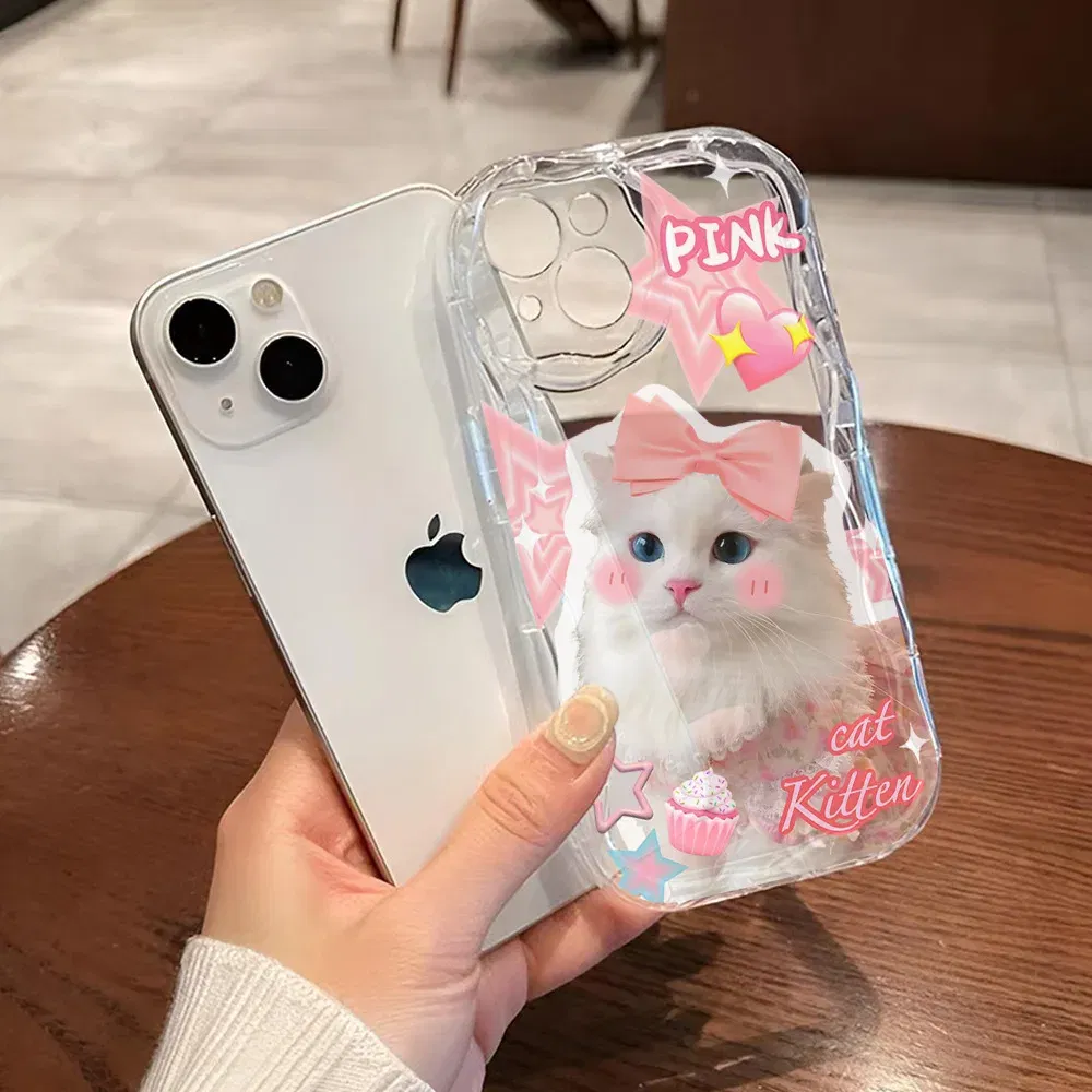 Color: Blue, Material: Wood - Cute Kitten Phone Case for iPhone 15 14 13 12 11 Pro Max XR XS X 7 8 Plus Mini SE Clear Cat Mobile Case
