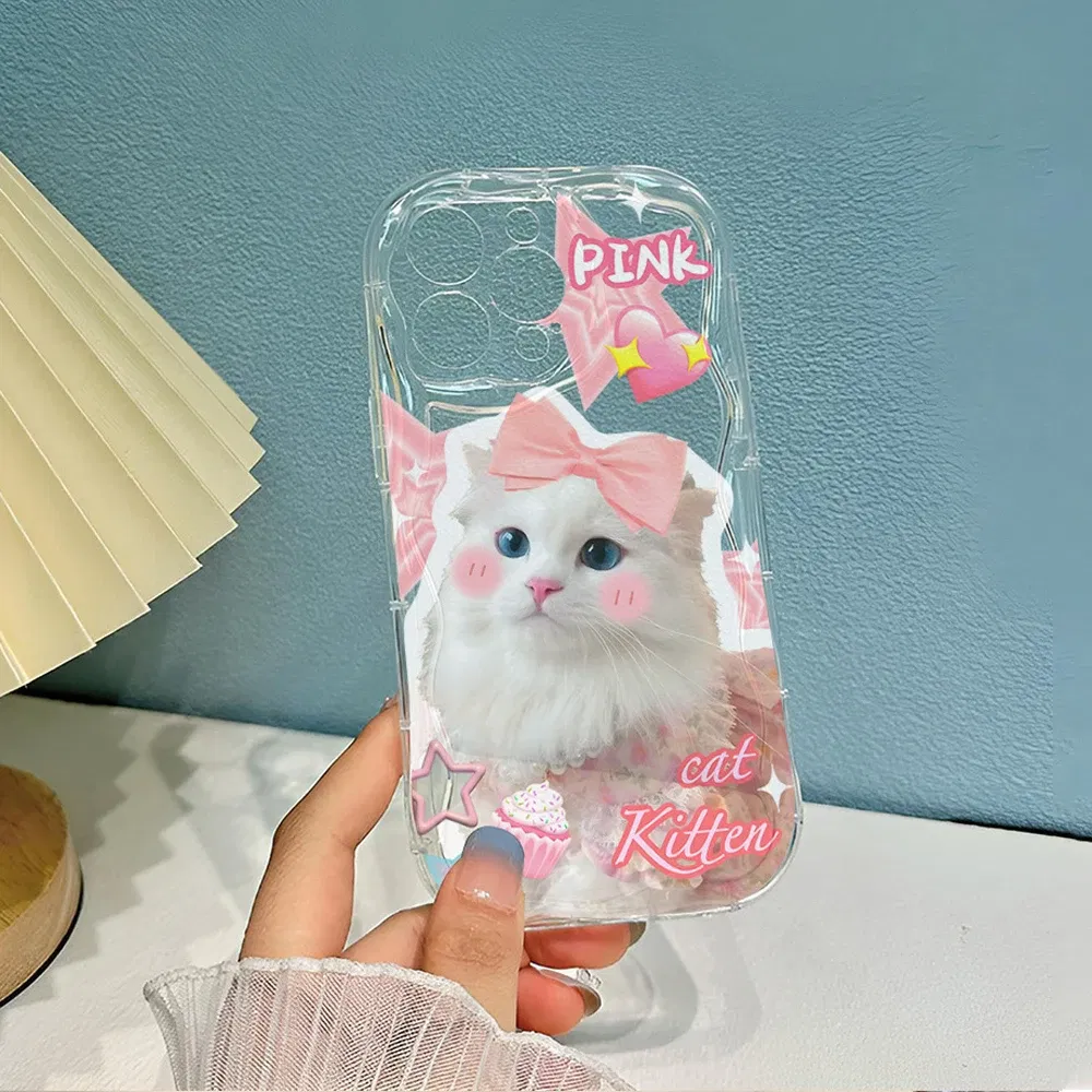 Color: Blue, Material: Wood - Cute Kitten Phone Case for iPhone 15 14 13 12 11 Pro Max XR XS X 7 8 Plus Mini SE Clear Cat Mobile Case
