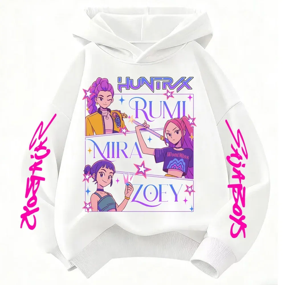 Color: Blue, Kid Size: 4T - Children's Hoodies KPop Demon Hunters tops Boy Girls Coat Casual Toddle Sweatshirr white pink child 3-12 year the Spring Autumn