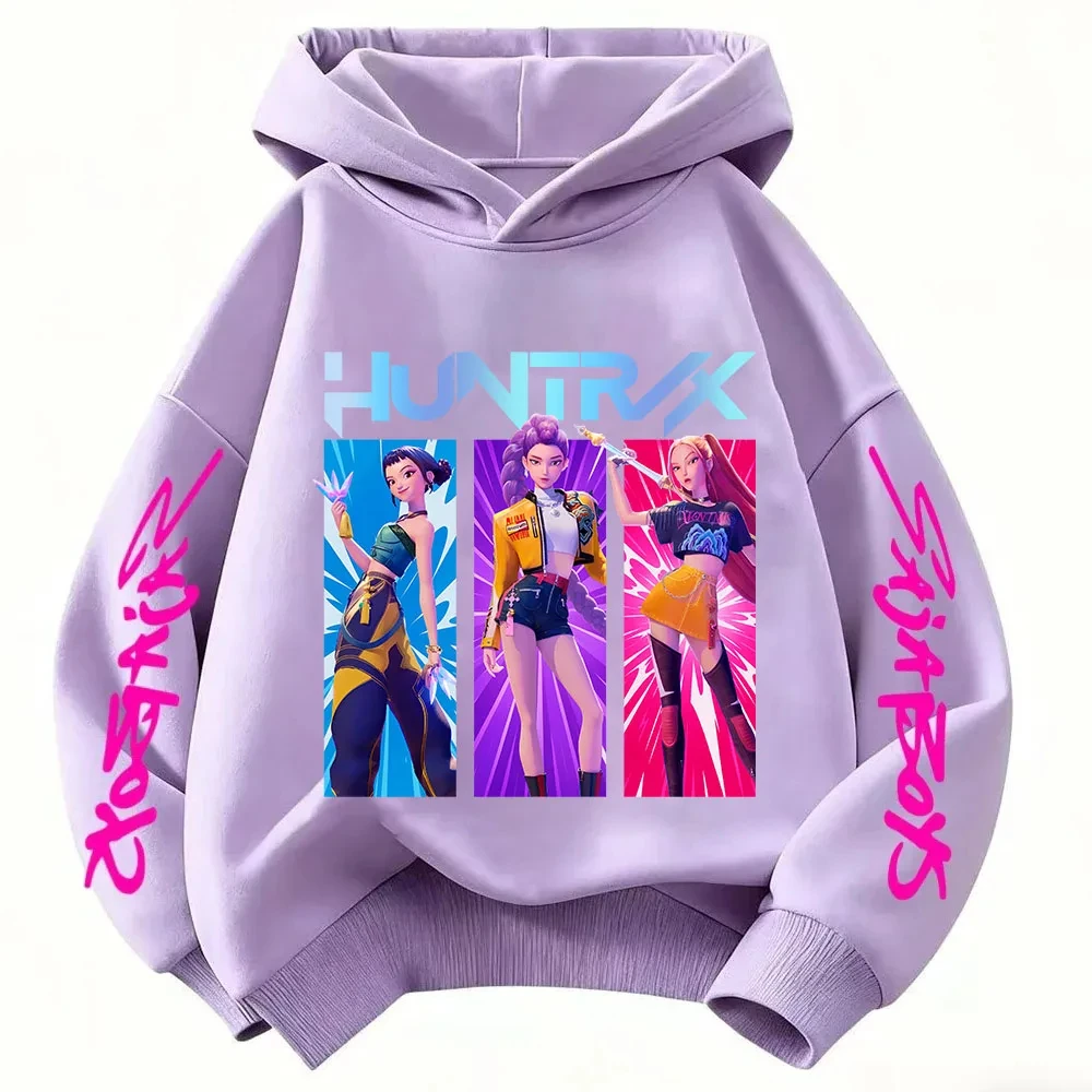 Color: Blue, Kid Size: 6 - Cartoon Hoodie for Boys and Girls KPop Demon Hunter Rumi Derpy Warm and Thick, Fashionable Casual Top, Printed Purple Sweatshirt