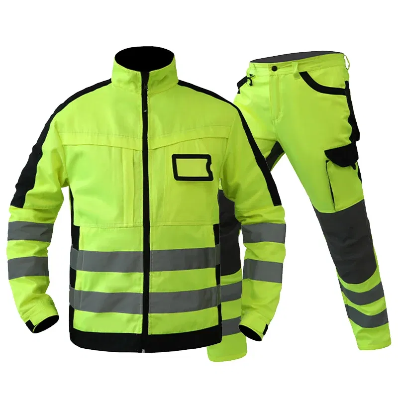 Color: Gold, Size: M - Men's Workwear Suit Work Suit Fluorescent Yellow Work Jacket and Pants Set with Multi Pockets Work Wear