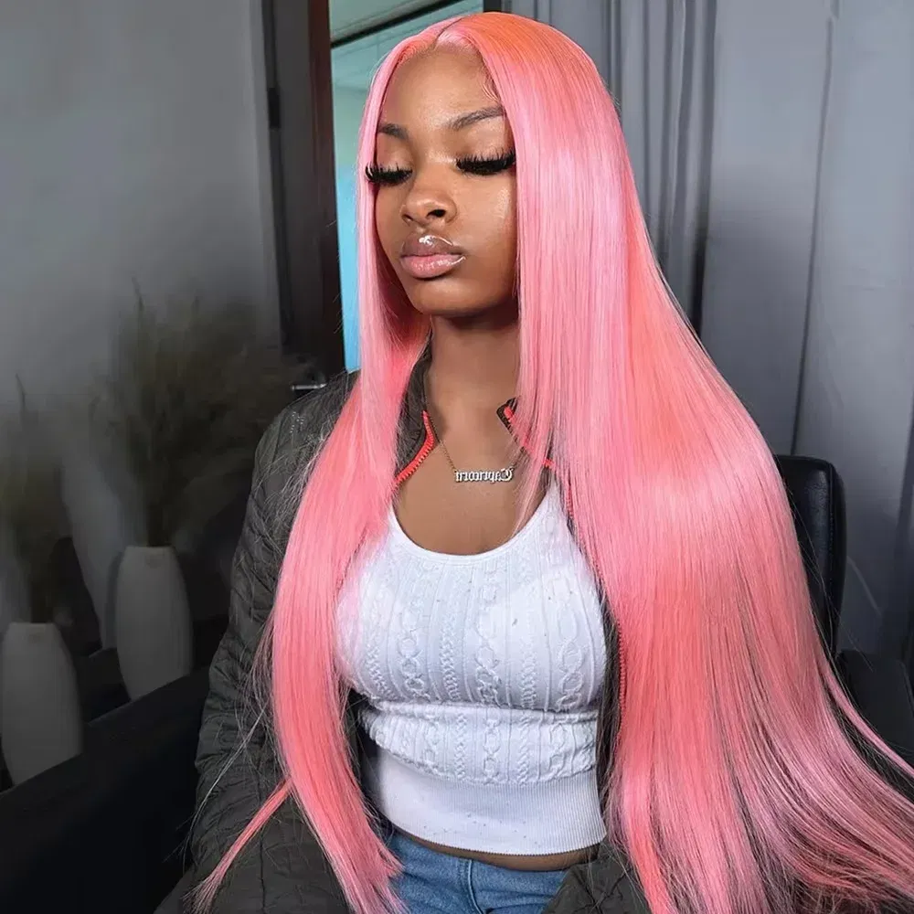 Stretched Length: 8inches, Hair Color: #2, Density: 180%, Ships From: CHINA - Bone Straight 13x6 HD Light Pink Lace Front Wigs 100% Human Hair For Women Brazilian 613 Color 13x4 Lace Frontal Wig Pre Plucked