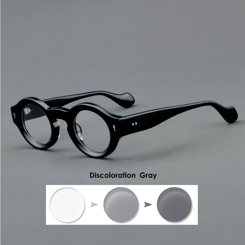 Frame Color: GRAY, Eye Prescription: +325 - VCKA Round Acetate Myopia Anti-blue Discolor Glasses Vintage Men Prescription Intensification Custom Optics Eyewear -0.50 to -10