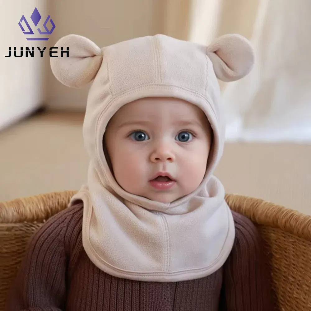 Color: Beige, Size: One Size - Baby Hats Scarf Set Winter Toddler Polar Fleece Balaclavas Infant Cute Ear Protection Beanies Boys/Girls Warm Caps Scarf Set