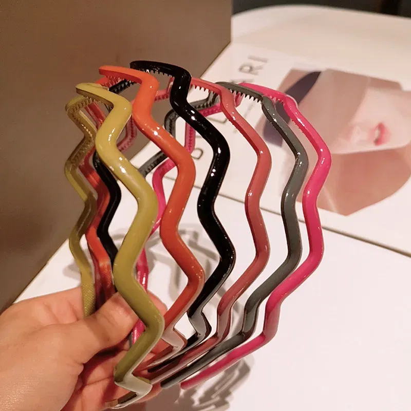 Color: Dark Grey - New Fashion Solid color resin Simple frosted anti-slip wave shape Toothed Wild Hairbands Women Girls Hair Accessories Headdress