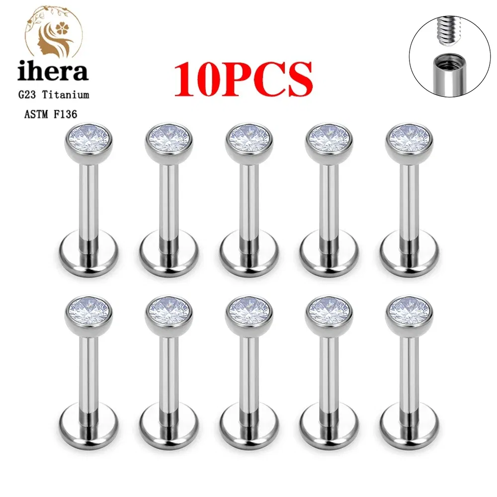 Metal color: ROSE GOLD COLOR, Ships From: CHINA, Main Stone Color: Red - 10PCS G23 Titanium Labret Piercing Lip Ring 16G F136 Internal Thread Nose Stud Earring Tragus Helix Cartilage Piercing Jewelry