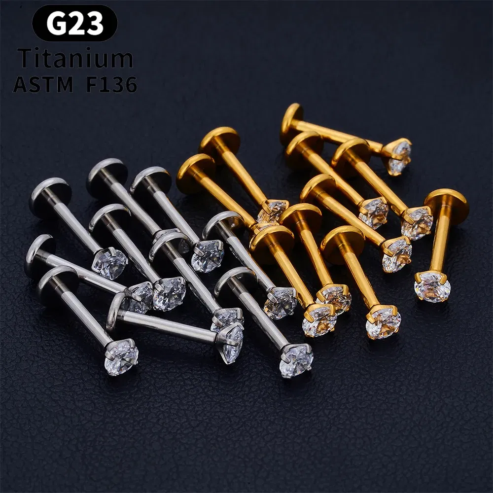 Metal color: Imitation Rhodium Plated, Ships From: CHINA, Main Stone Color: VIOLET - 10PCS ASTM F136 G23 Titanium Piercing Labret Lip Ring Stud Earring CZ Ear Tragus Cartilage Helix Daith Pierc Jewelry 16/18/20g