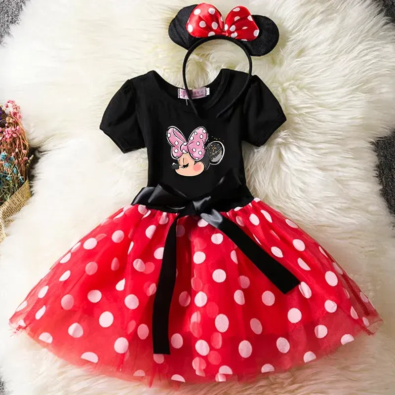Color: WHITE, Kid Size: 3T - Mickey Minnie Mouse Baby Girls Cosplay Costume Kids Fancy Polka Dot Dress Princess Dress Children Birthday Party Clothing Gift