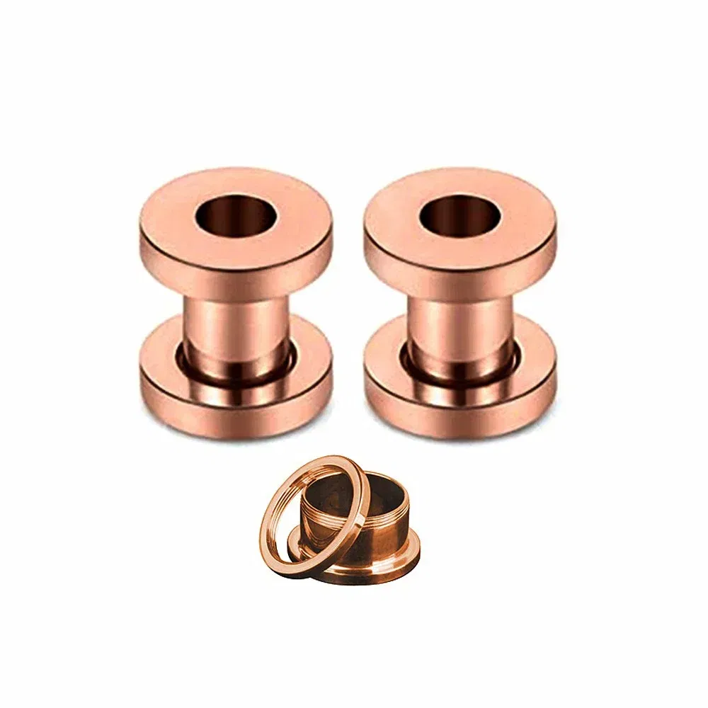 Metal color: Rhodium Plated, Main Stone Color: Gold - 2PCS Multi Color Steel Screw Fit Tunnel Ear Plug Stretcher Gauge 3-25mm Ear Lobe Tunnel Expander