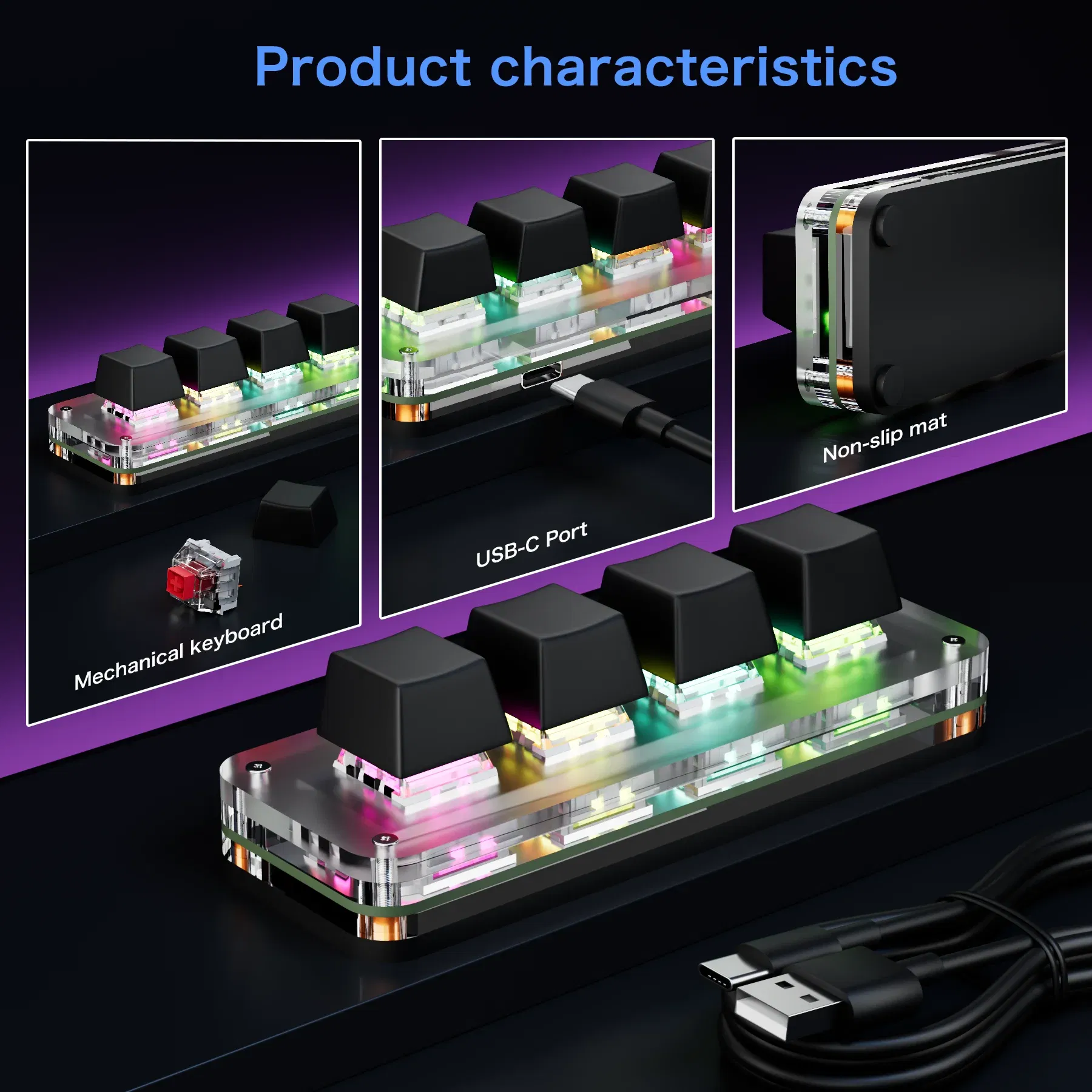 Color: Olive - Programming Macro Mechanical Keyboard RGB Mini Gaming Custom Macropad 4 Keys Keypads For PS Copy Paste Hotswap Keypad USB Wired