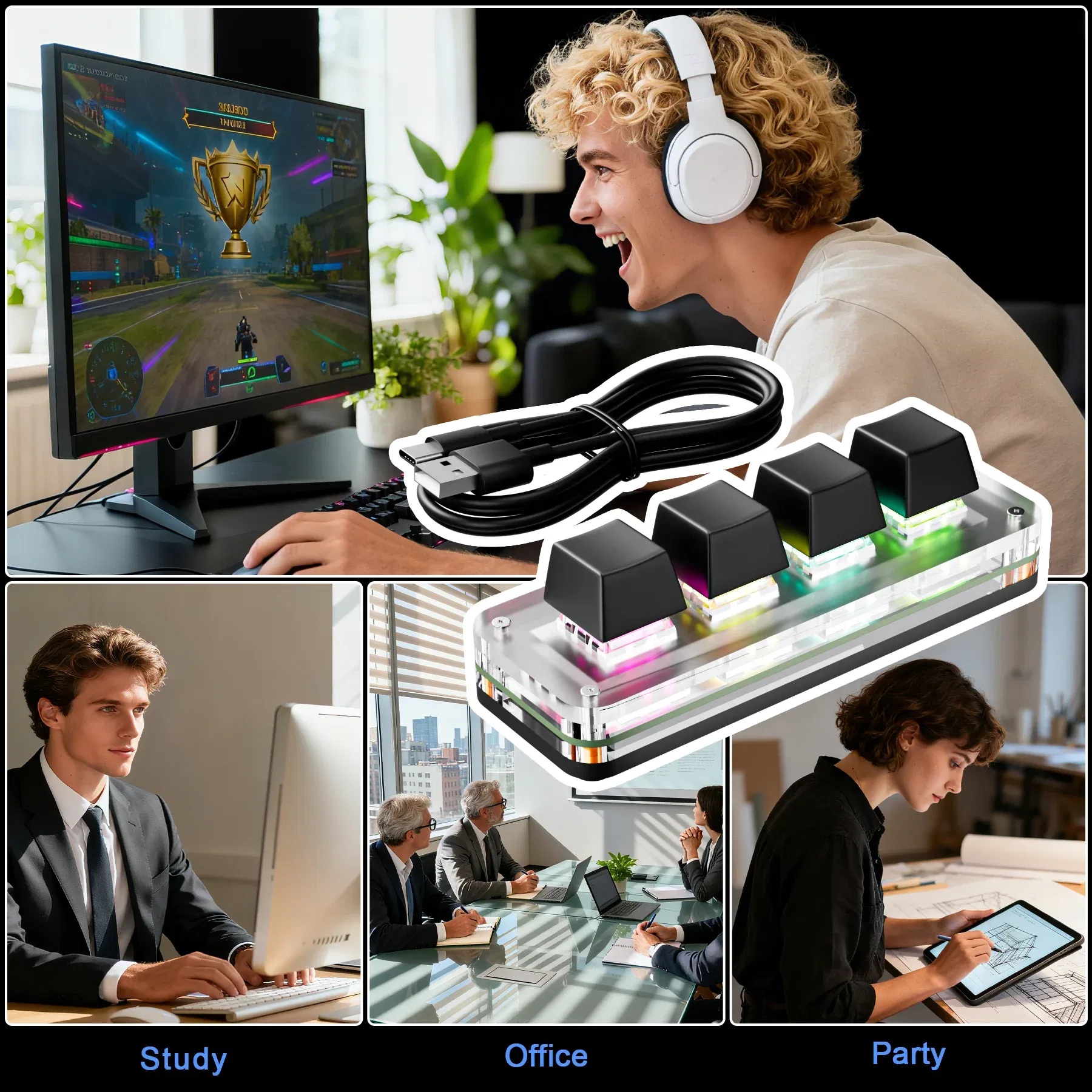 Color: Olive - Programming Macro Mechanical Keyboard RGB Mini Gaming Custom Macropad 4 Keys Keypads For PS Copy Paste Hotswap Keypad USB Wired