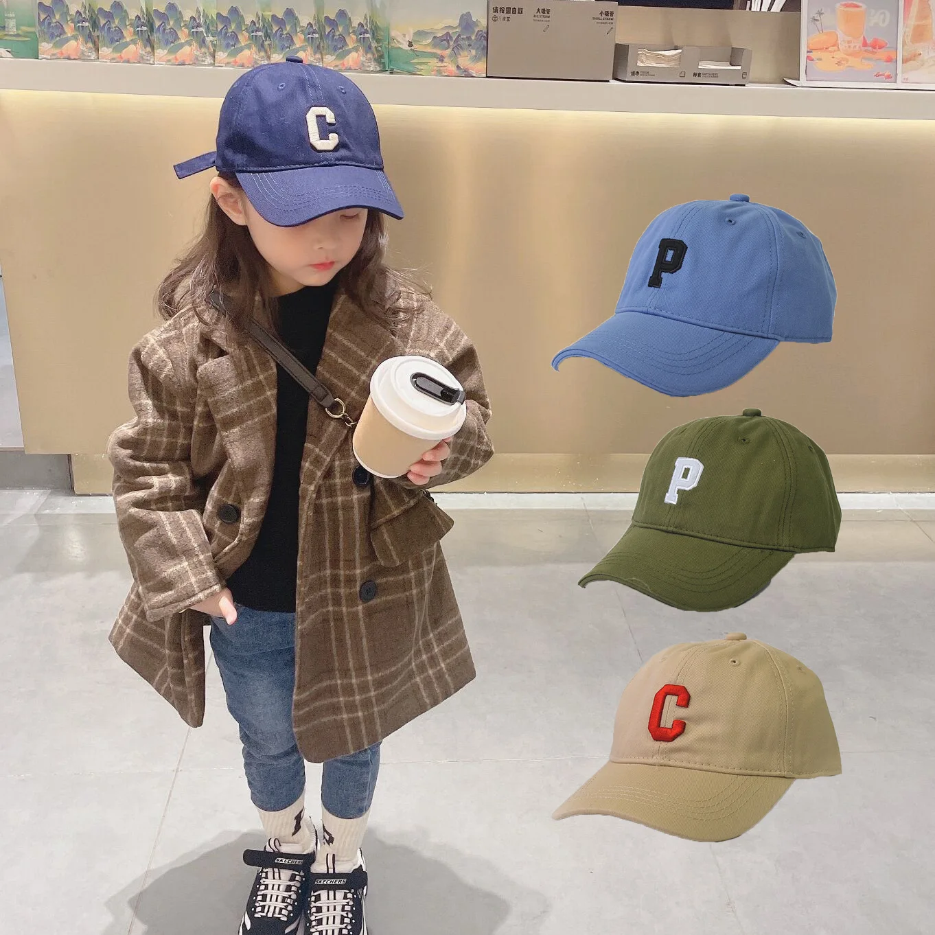 Color: SKY BLUE - NEW Children's Kid Baseball Cap Girls Boy Hats Adjustable 50-54cmSunscreen Baby Hat Hip Hop Letter Embroidered Casual Kids Caps