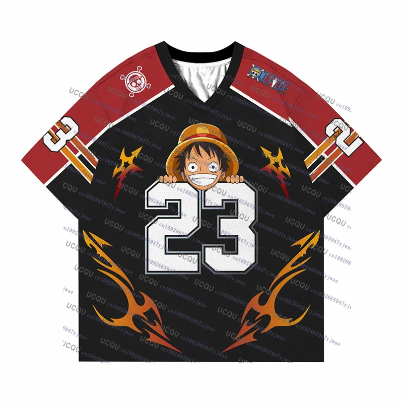 Color: black, Size: 10cm - 2025 Japanese Anime Football Jersey One Piece Luffy Men/Women Oversize Summer Quick Dry Sport Breathable Bandai Cosplay Tshirt
