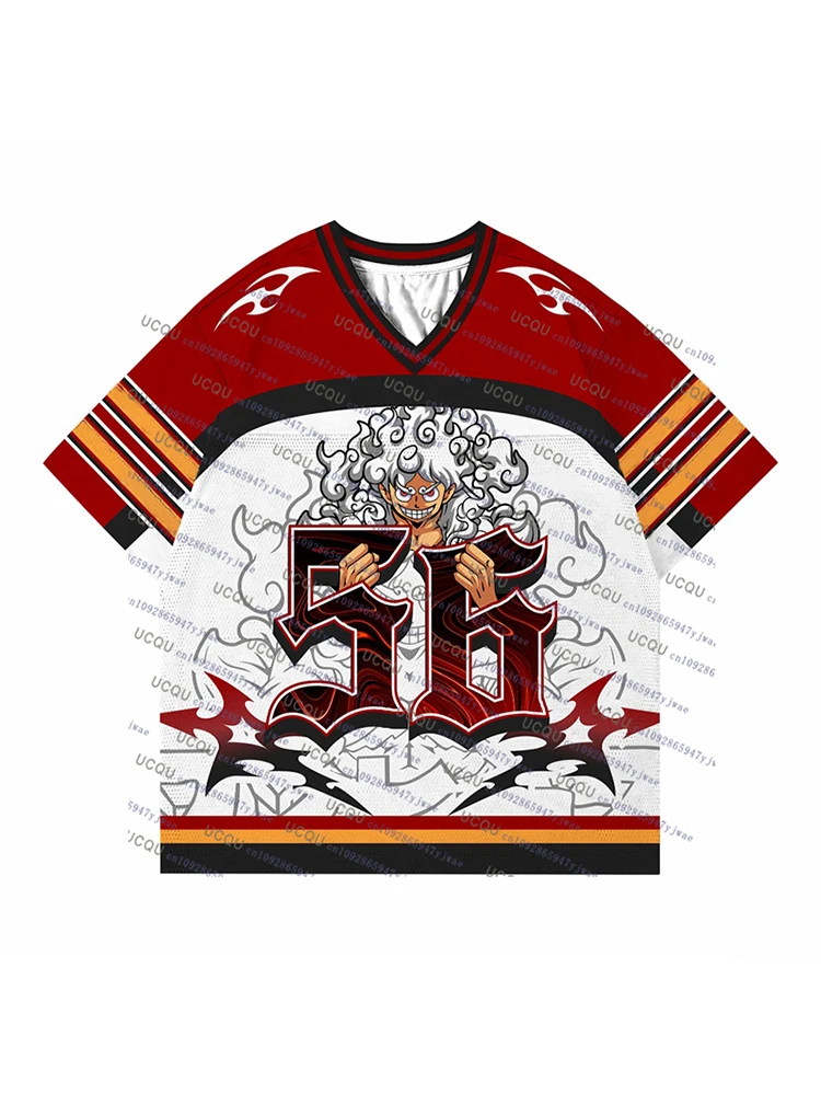 Color: black, Size: 10cm - 2025 Japanese Anime Football Jersey One Piece Luffy Men/Women Oversize Summer Quick Dry Sport Breathable Bandai Cosplay Tshirt