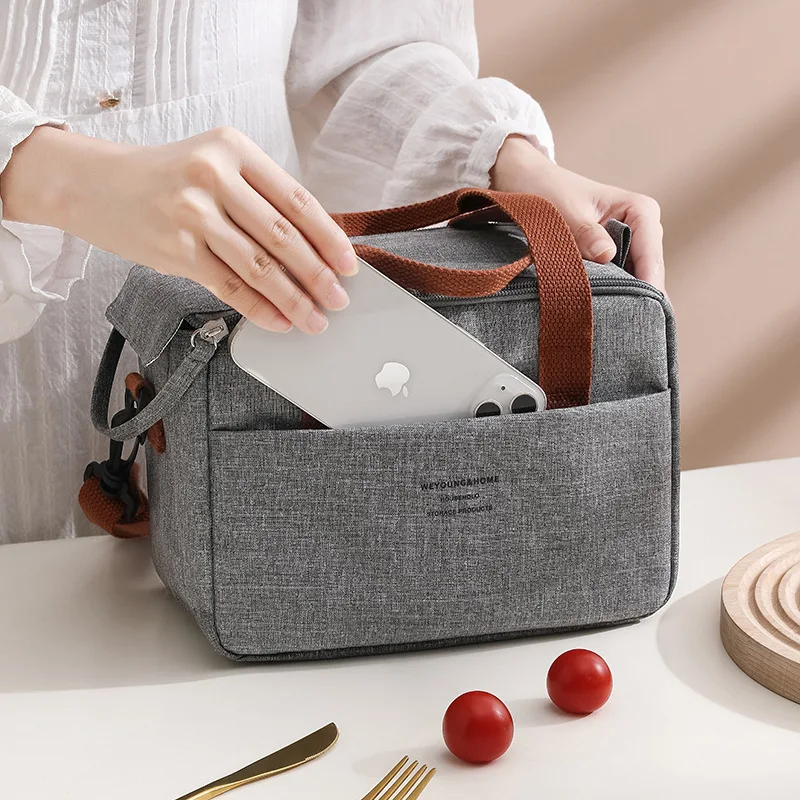 Color: black - Portable Lunch Bag For OL Women Thermal Insulated Lunch Box Tote Cooler Handbag Waterproof Bento Pouch Office Food Shoulder Bags