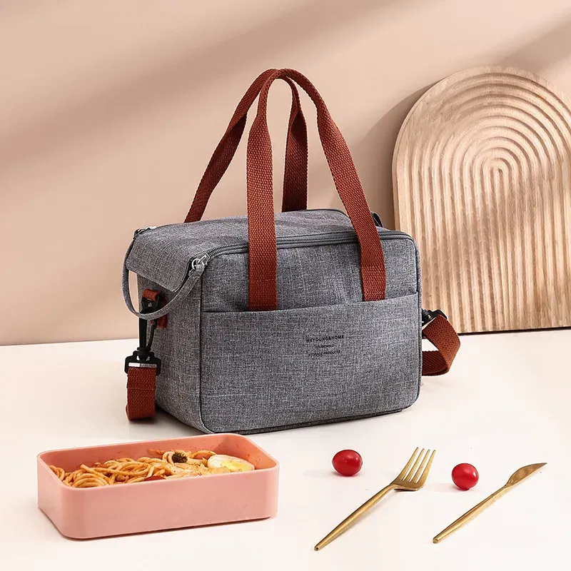 Color: black - Portable Lunch Bag For OL Women Thermal Insulated Lunch Box Tote Cooler Handbag Waterproof Bento Pouch Office Food Shoulder Bags